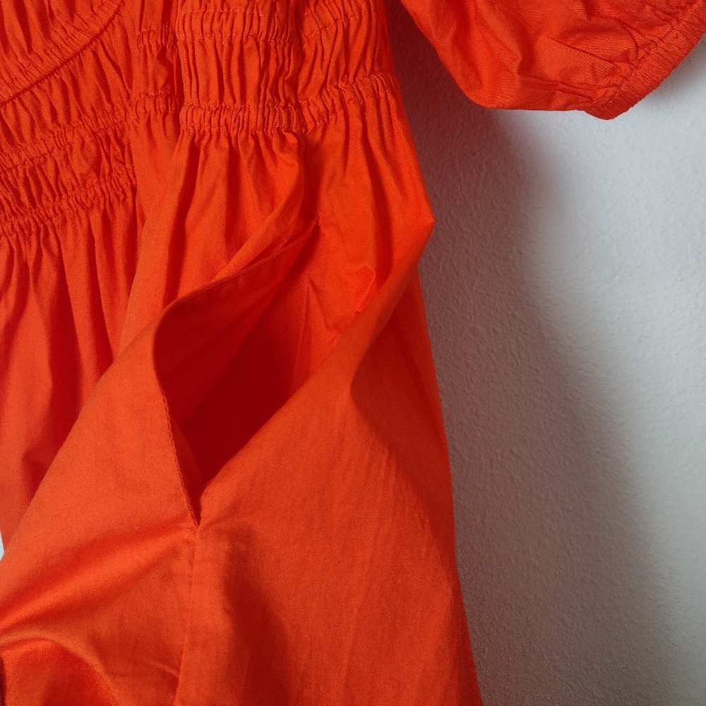 Old Navy Darling Clementine Orange Puff Sleeve Waist Defined Cotton Mini Dress - Picture 10 of 11